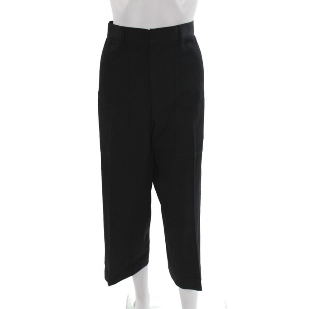 Marni Womens Cropped Virgin Wool Pants Black Zip Minimalist Size L